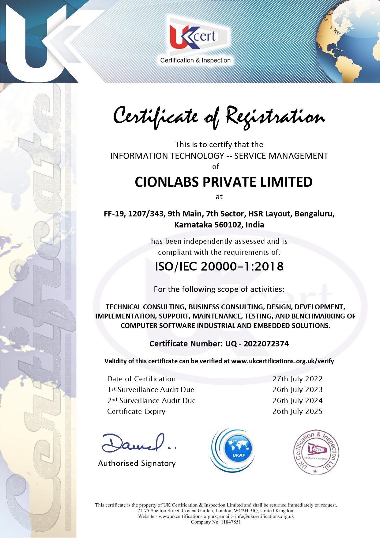 ISO20001:2018  About Us ISO20000